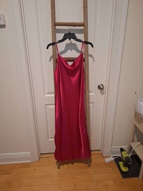 Bebe Satin Cowl Slip Dress - Hot Pink
